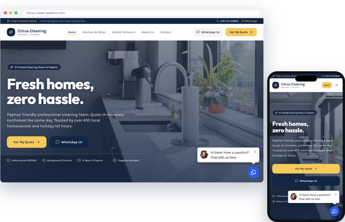 Citrus Cleaning Co, a real website we built and run in Paphos