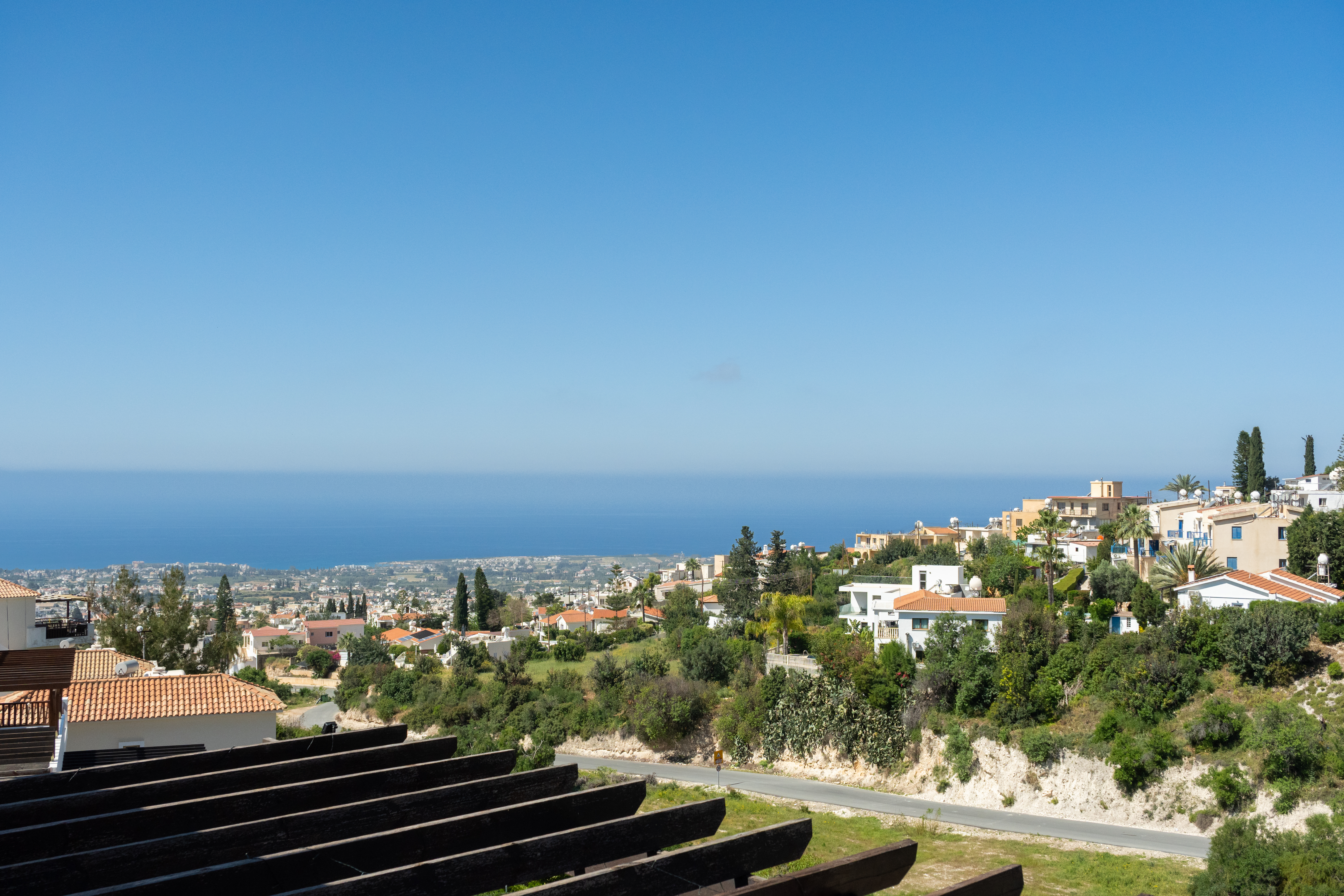 Panoramic Mediterranean sea views from a tranquil hillside terrace